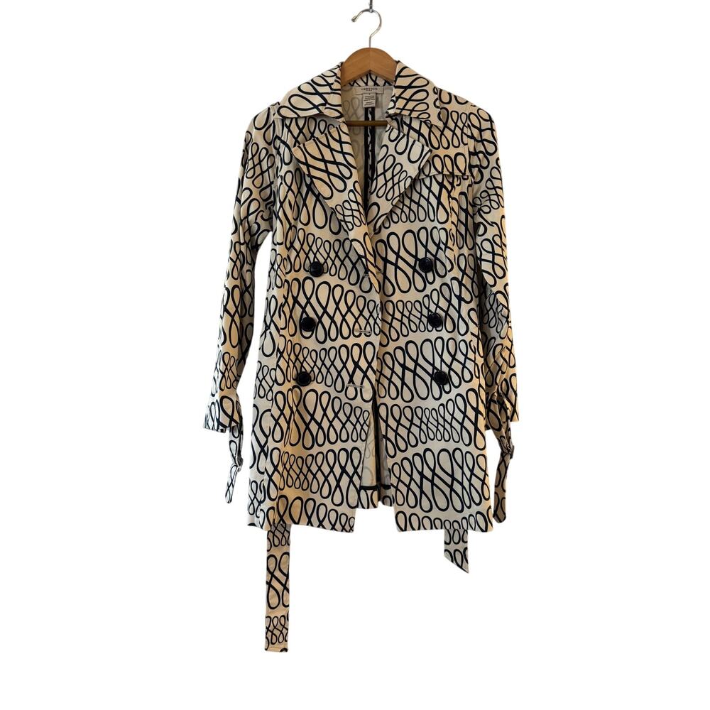 Vertigo Paris Trench Coat Jacket Size‎ S Double Breasted Belted Cream Black Loop